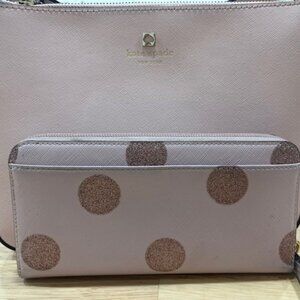 Kate Spade Haven Lane Pink Glitter Polka Dot Neda Zip Around Wallet